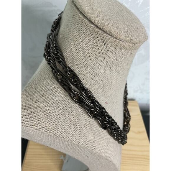 Chunky Gunmetal Twist Chain Necklace Double Layer Statement Jewelry For Women - Picture 2 of 3